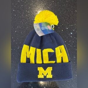 NWT- University of Michigan Navy and Yellow Pom-Pom Beanie